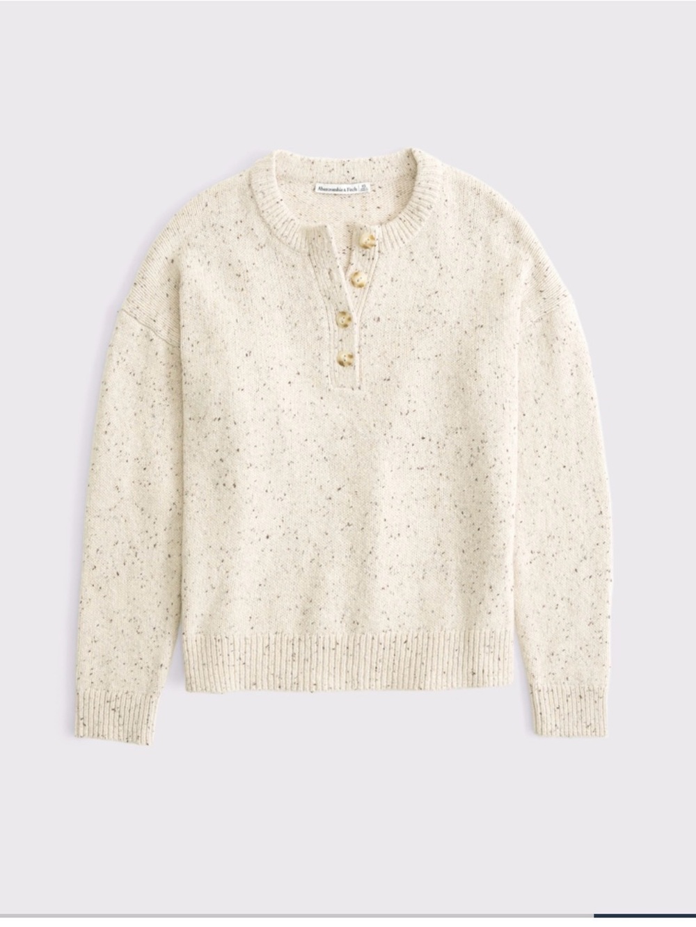 Abercrombie & Fitch Cream Speckled Henley V-Neck Sweater - Picture 2 of 8